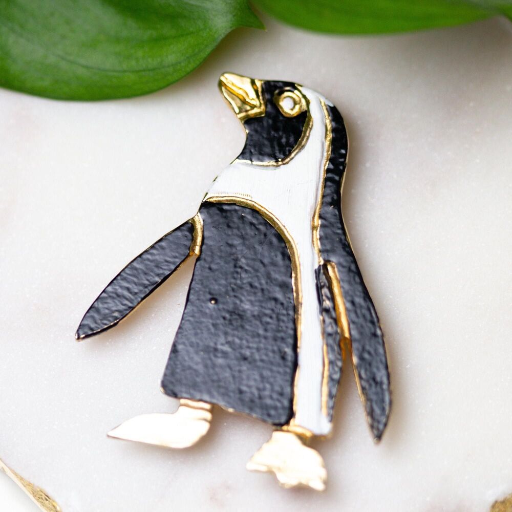 Vintage 1970s Accessocraft Signed Penguin Brooch Retro Enamel Novelty Animal Pin
